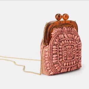 Zara Woven Beaded Mini Crossbody in Rust Pink